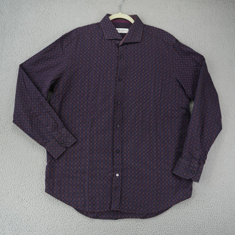 Robert Graham Dress Shirt Mens 43 17 Purple Checkered Button Up Long Sleeve